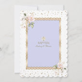 Roze blauwe goudbloemen Cross Twins Baptisme Kaart (Achterkant)