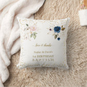 Roze blauwe goudbloemen Twins 1st Birthday Baptism Kussen (Deken)