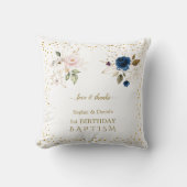 Roze blauwe goudbloemen Twins 1st Birthday Baptism Kussen (Voorkant)