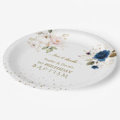 Roze blauwe goudbloemen Twins 1st Birthday Baptism Papieren Bordje (Gekanteld)