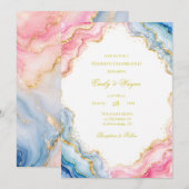 Roze Blauwe Gouden Agate Trouwviering Kaart (Voorkant / Achterkant)
