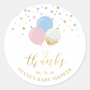 Roze, Blauwe & Gouden Ballonnen Baby Shower Favor Ronde Sticker