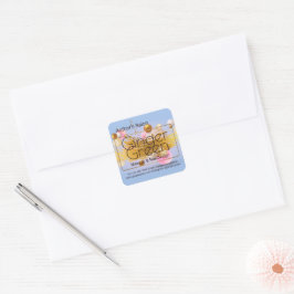 Roze blauwe gouden ballonnen vierkante sticker