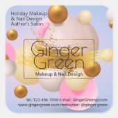 Roze blauwe gouden ballonnen vierkante sticker (Voorkant)