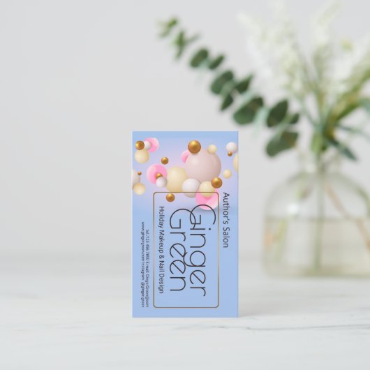Roze blauwe gouden ballonnen visitekaartje (Staand voorkant)