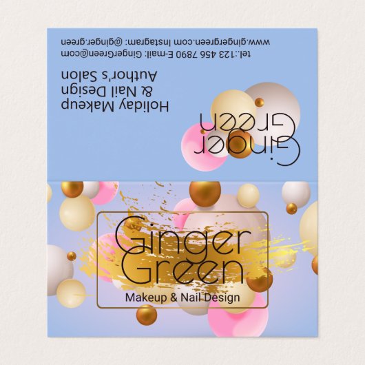 Roze blauwe gouden ballonnen visitekaartje (Buitenkant ongevouwen)