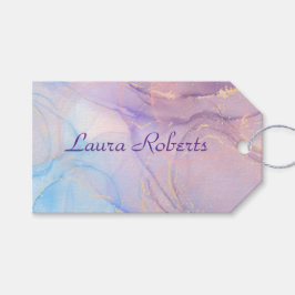 Roze & Blauwe Gouden Glitter Marmer Cadeaulabel