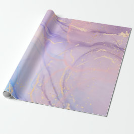 Roze & Blauwe Gouden Glitter Marmer Cadeaupapier