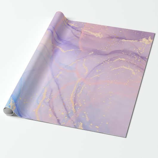 Roze & Blauwe Gouden Glitter Marmer Cadeaupapier (Uitgerold)