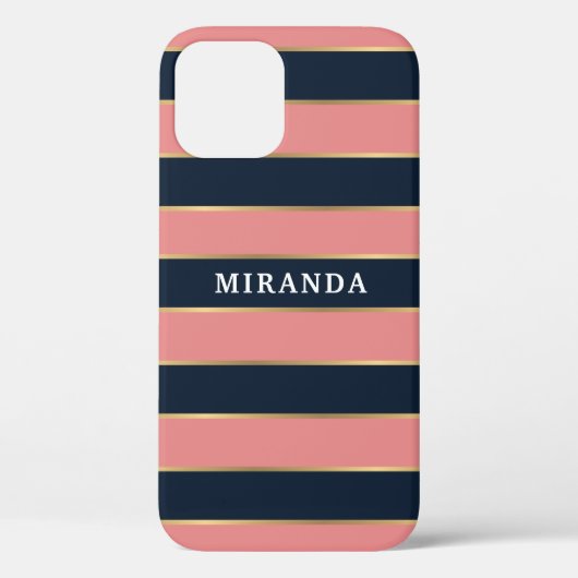 Roze blauwe gouden streep patroon Case-Mate iPhone case (Achterkant)