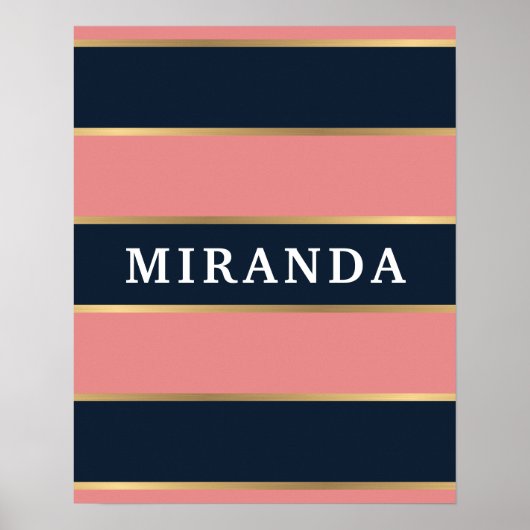 Roze blauwe gouden streep patroon poster (Voorkant)