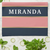 Roze blauwe gouden streep patroon theedoek (Gevouwen)