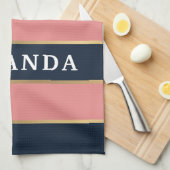 Roze blauwe gouden streep patroon theedoek (Quarter Fold)