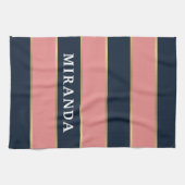 Roze blauwe gouden streep patroon theedoek (Horizontaal)