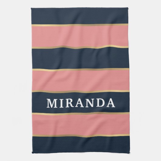 Roze blauwe gouden streep patroon theedoek (Verticaal)