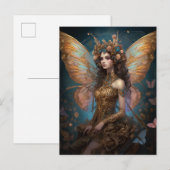 Roze blauwe goudfeiharde fantastische kunst briefkaart (Voorkant / Achterkant)