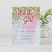 Roze blauwe goudglitter Sprinkle Baby shower Invit Kaart (Staand voorkant)