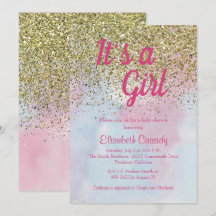 Roze blauwe goudglitter Sprinkle Baby shower Invit