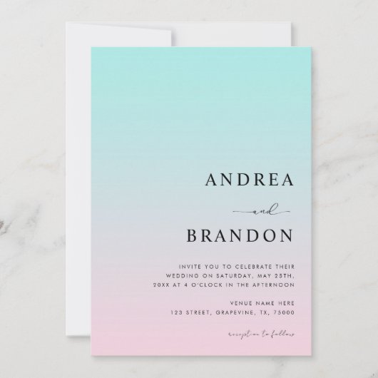 Roze blauwe gradiënt QR Code RSVP Alle in één brui Kaart (Voorkant)