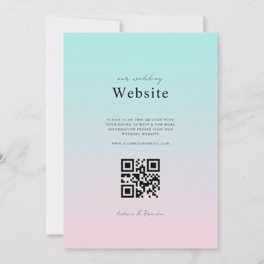 Roze blauwe gradiënt QR Code RSVP Alle in één brui Kaart (Achterkant)