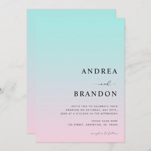 Roze blauwe gradiënt QR Code RSVP Alle in één brui Kaart (Voorkant / Achterkant)