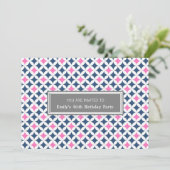 Roze blauwe grijs 40e verjaardag uitnodiging (Staand voorkant)