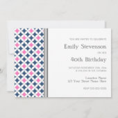 Roze blauwe grijs 40e verjaardag uitnodiging (Achterkant)