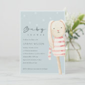 Roze blauwe grijze bunny Baby shower nodigt uit Bedankkaart (Staand voorkant)