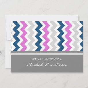 Roze blauwe grijze Chevron Bridal Lunch Uitnodigin Kaart