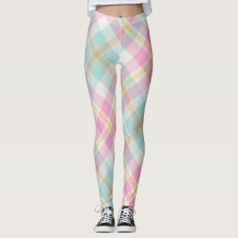 Roze, Blauwe, Groene en Gouden geruite patroon Leggings