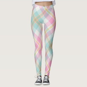 Roze, Blauwe, Groene en Gouden geruite patroon Leggings