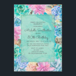 Roze Blauwe Groene Floral Succulents 80th Birthday Kaart<br><div class="desc">Eenvoudig aan te passen,  lichtroze,  blauwe en groene bloemige succulenten / cactus 80e verjaardagsfeestuitnodiging met groene waterverf terug. Neem contact met ons op voor hulp bij aanpassingen.</div>
