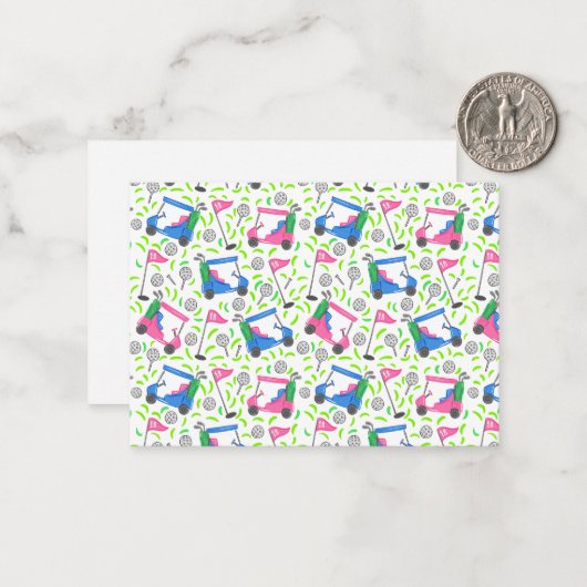 Roze Blauwe Groene Golf Preppy Notitiekaartje (Voorkant / Achterkant in situ)