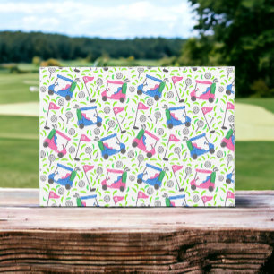 Roze Blauwe Groene Golf Preppy Notitiekaartje