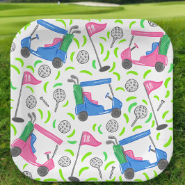 Roze Blauwe Groene Golf Preppy Papieren Bordje