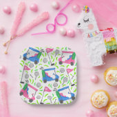 Roze Blauwe Groene Golf Preppy Papieren Bordje (Feest)