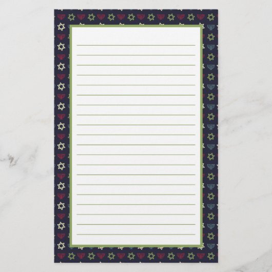 Roze blauwe groene Menorah en ster van David Patte Briefpapier (Voorkant)