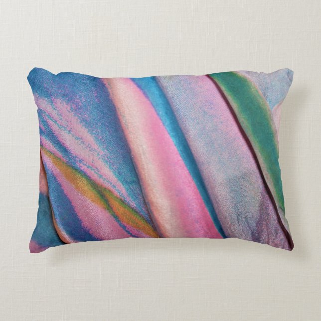 Roze blauwe groene textielroze accent kussen (Voorkant)