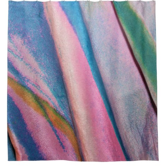 Roze blauwe groene textielroze douchegordijn (Voorkant)
