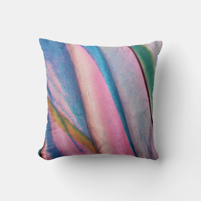 Roze blauwe groene textielroze kussen (Voorkant)