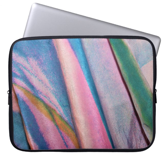 Roze blauwe groene textielroze laptop sleeve (Voorkant)