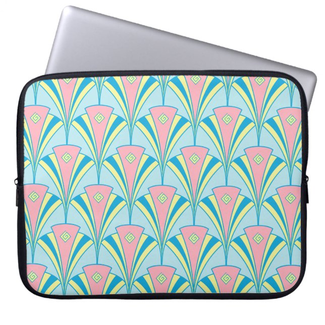 Roze blauwe groene ventilatorpatroon laptop sleeve (Voorkant)