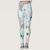 Roze blauwe groene witte moderne Abstracte kunst Leggings (Voorkant)
