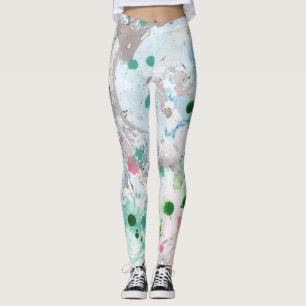Roze blauwe groene witte moderne Abstracte kunst Leggings
