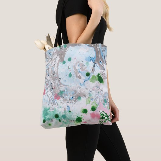 Roze blauwe groene witte moderne Abstracte Sjabloo Tote Bag (Dichtbij)