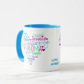 Roze blauwe groene woorden Oma Heart Mok (Voorkant links)