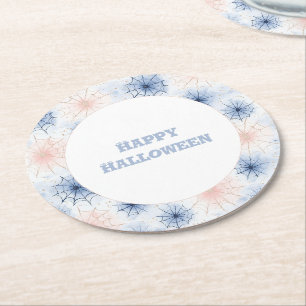 Roze Blauwe Halloween Spinnenwebben Ronde Kartonnen Onderzetter