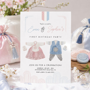 Roze Blauwe Hanbok Koreaanse Doljanchi Eerste Verj Kaart