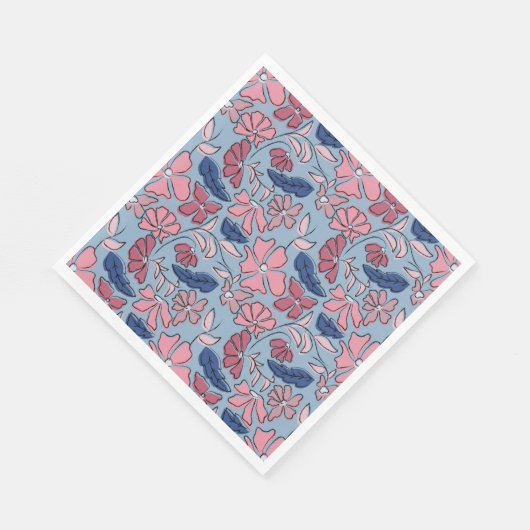 Roze Blauwe Hand Getrokken Bloemblok Print Servet (Hoek)