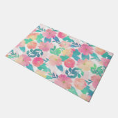 Roze, blauwe handschilderingen, ontwerp voor een m deurmat (Schuin)